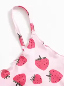 SHEIN EZwear 滿版草莓圖案生菜邊吊帶上衣 - 彩色 - 查看 3