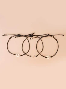 3pcs/Set Handmade Woven Sun, Moon, Star Friendship Bracelets - Black - View 3