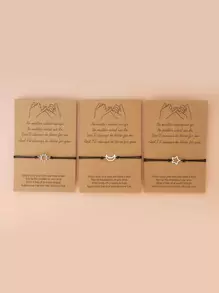 3pcs/Set Handmade Woven Sun, Moon, Star Friendship Bracelets - Black - View 4