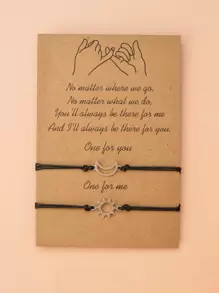 2入組太陽和月亮裝飾手鐲 - 黑色 - 查看 4