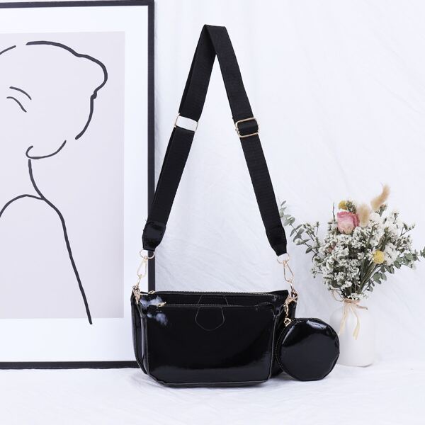 

3pcs Minimalist Crossbody Bag Set, Black