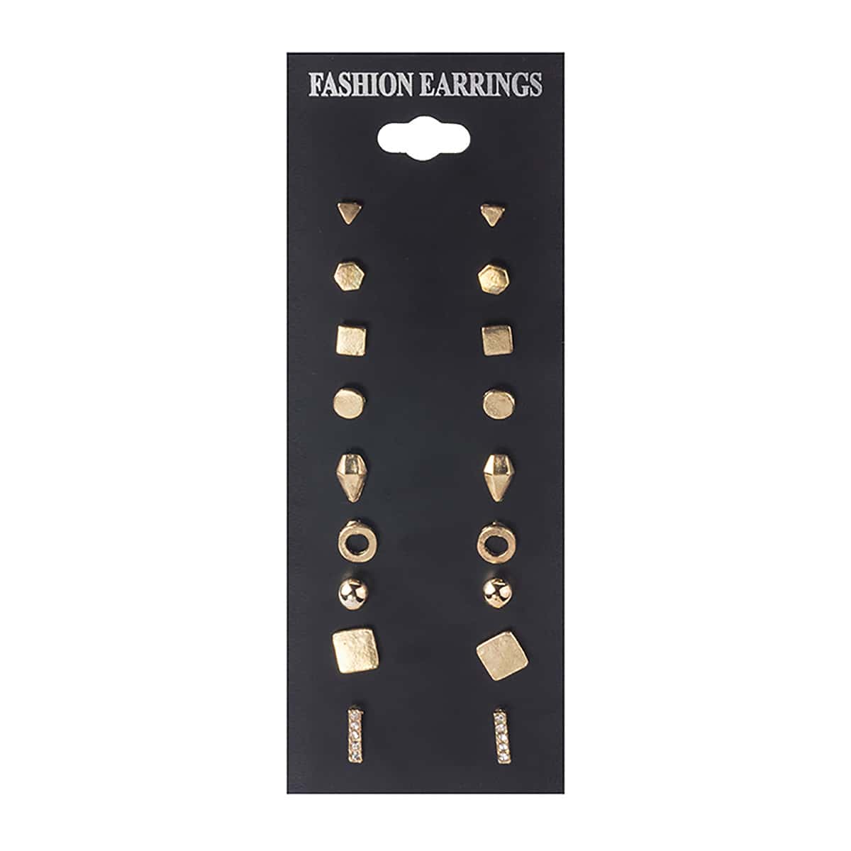 

9pairs Geo Stud Earrings, Gold