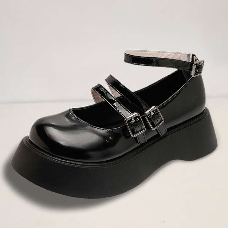 

Double Strap Mary Jane Wedges, Black