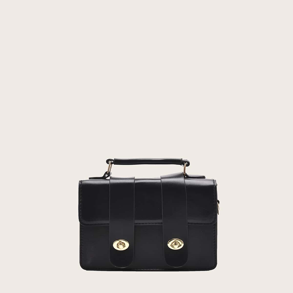 

Double Twist Lock Satchel Bag, Black