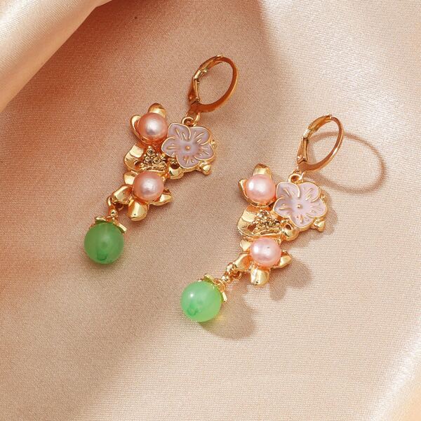 

Faux Pearl Flower Decor Drop Earrings, Gold