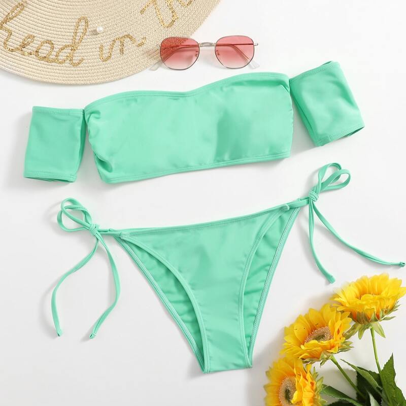 

Solid Tie Side Bikini Swimsuit, Mint green