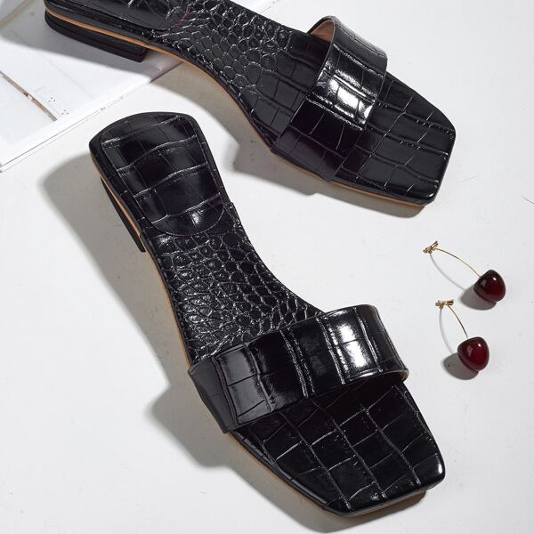 

Croc Embossed Slide Sandals, Black