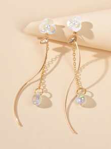 Flower & Leaf Decor Earrings - Yellow Gold - View 1