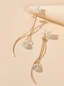 Flower & Leaf Decor Earrings - Yellow Gold - View 4