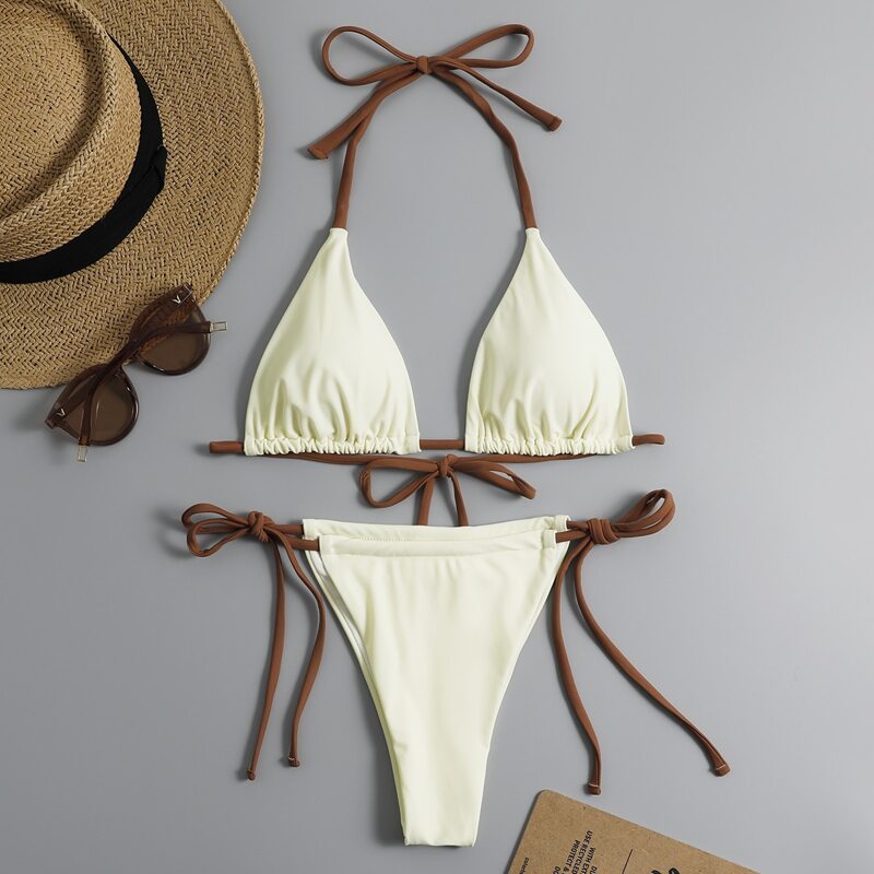 

Colorblock Halter Tie Side Bikini Swimsuit, Multicolor