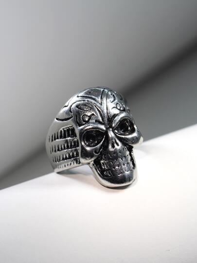 1 chiếc nhẫn nam họa tiết đầu lâu phong cách punk cổ điển