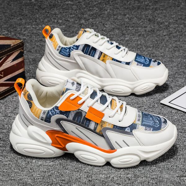 

Men Color Block Lace-up Front Chunky Sneakers, Multicolor