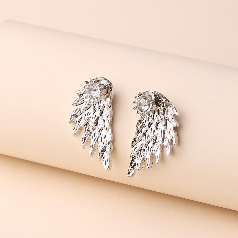 

Rhinestone Wing Stud Earrings, Silver
