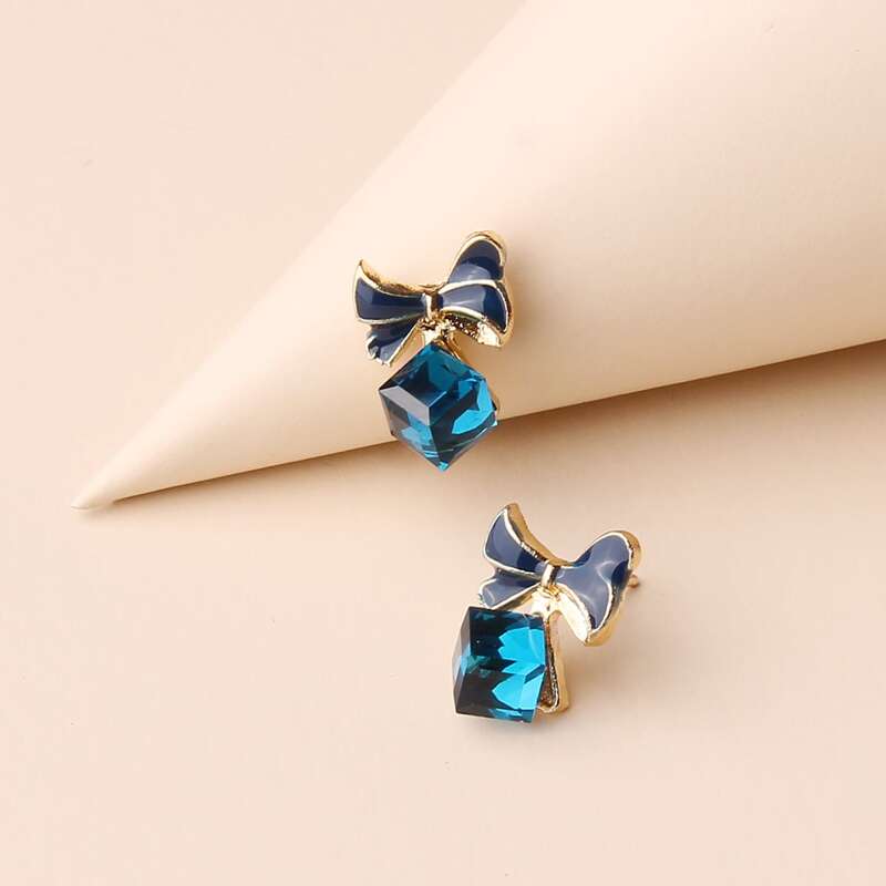 

Crystal & Bow Stud Earrings, Blue