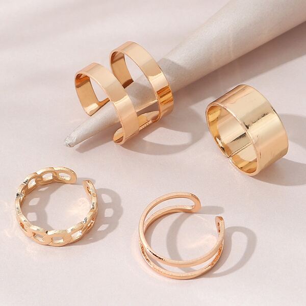 

4pcs Hollow Out Design Ring, Gold