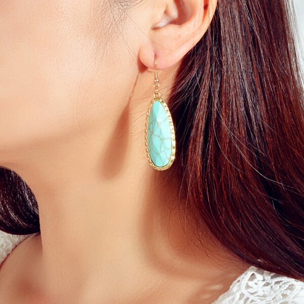 

Geometric Stone Drop Earrings, Blue