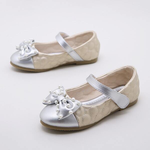 

Toddler Girls Faux Pearl & Bow Decor Flats, Gold