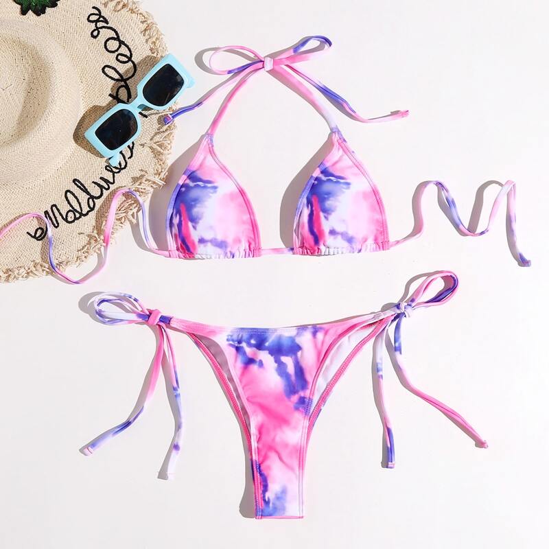 

Tie Dye Tie Side Bikini Swimsuit, Multicolor