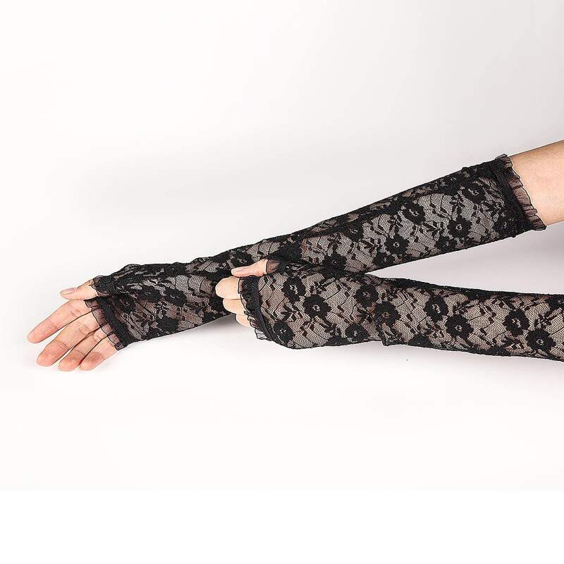 

Floral Lace Fingerless Gloves, Black