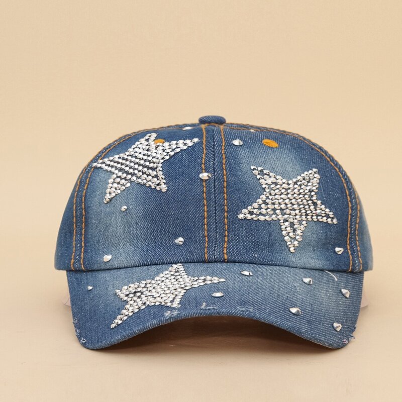 

Rhinestone Star Decor Baseball Cap, Blue