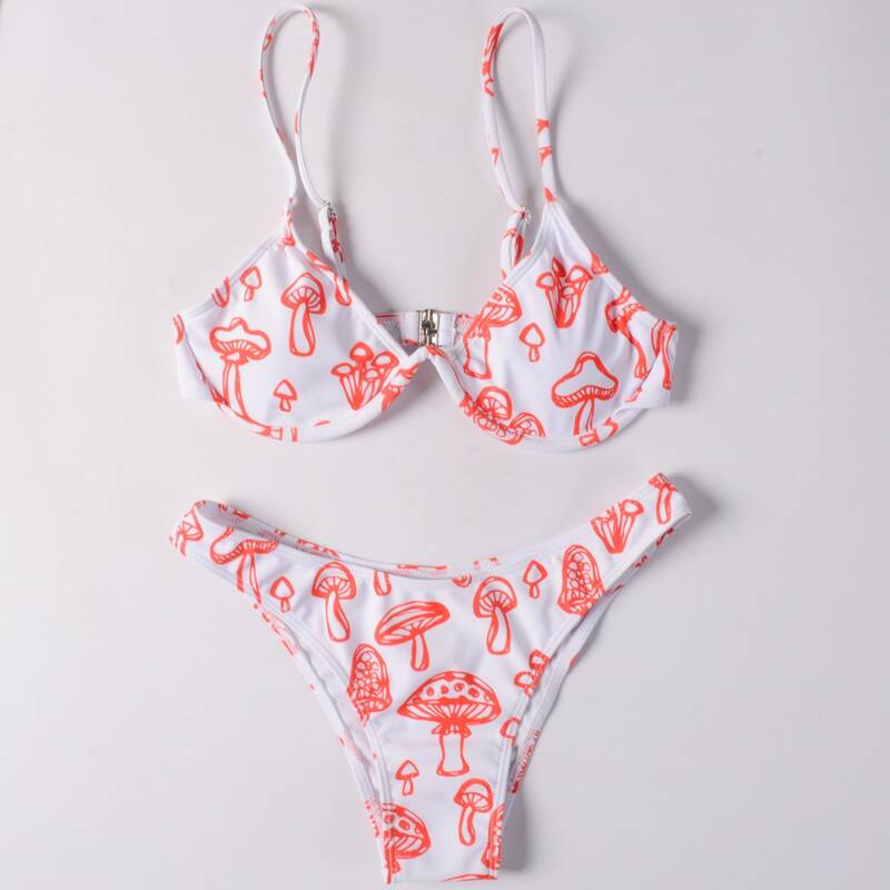 

Mushroom Print Push Up Bikini Swimsuit, Multicolor