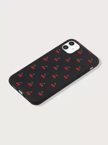1入組帶繪製櫻桃圖案的黑色柔軟iPhone手機殼 - 黑色 - 查看 2