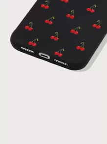 1入組帶繪製櫻桃圖案的黑色柔軟iPhone手機殼 - 黑色 - 查看 3