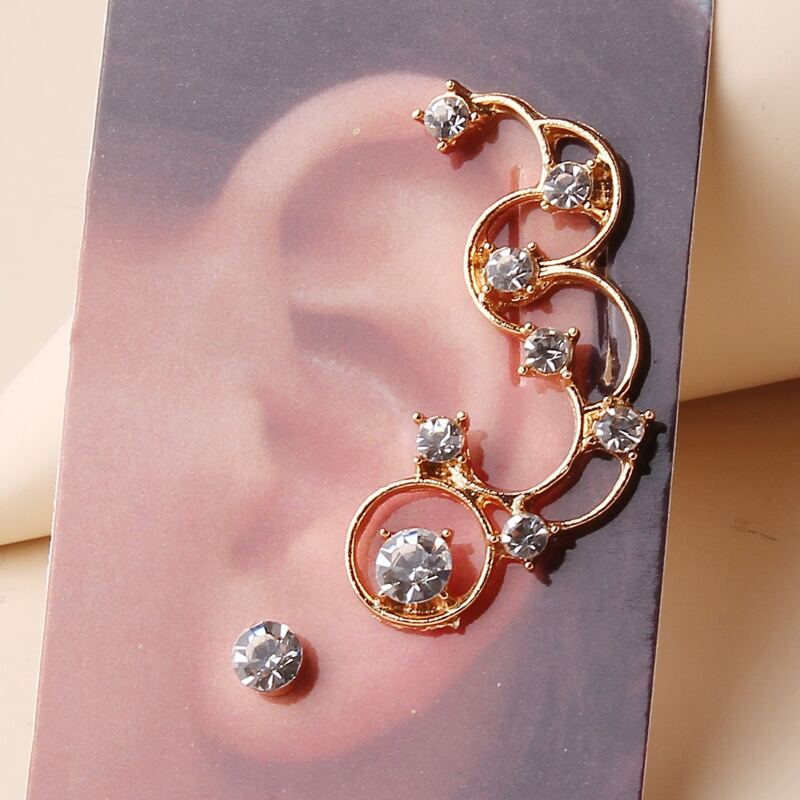 

2pcs Rhinestone Earring Set, Gold