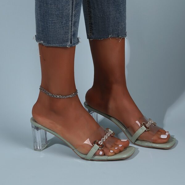 

Clear Rhinestone Decor Mule Sandals, Green