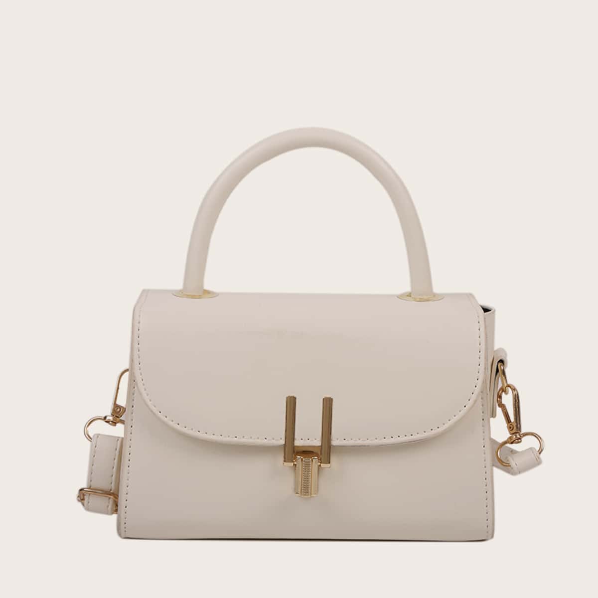 

Metal Decor Flap Satchel Bag, Beige