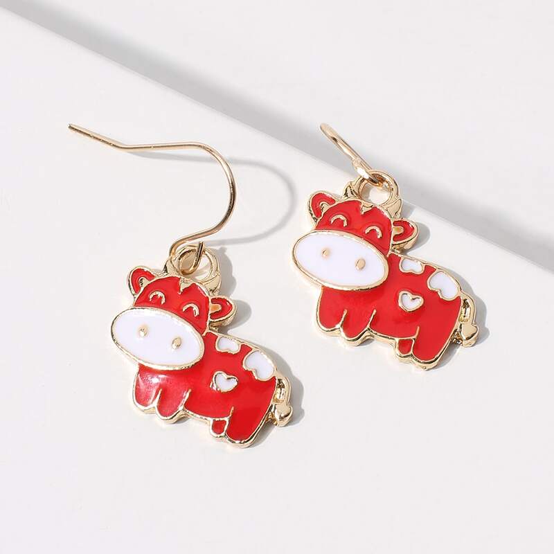 

Cow Drop Earrings, Red