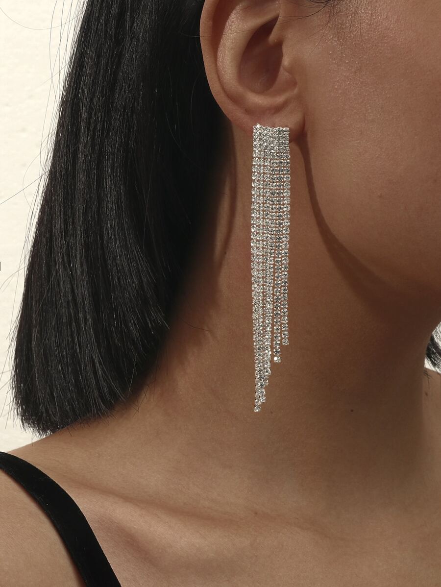 Rhinestone Decor Drop Earrings - Silver - View 1