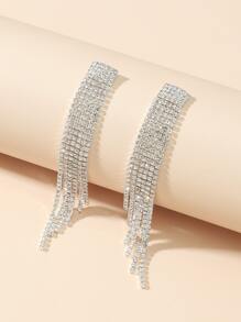 Rhinestone Decor Drop Earrings - Silver - View 2