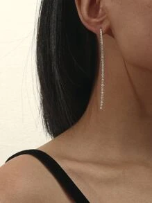 Rhinestone Decor Drop Earrings - Silver - View 3