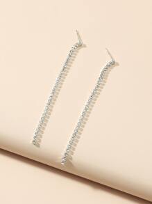 Rhinestone Decor Drop Earrings - Silver - View 4
