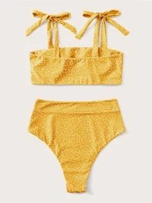 Baju Renang Simpul Polka Dot Lucu - Kuning - View 2