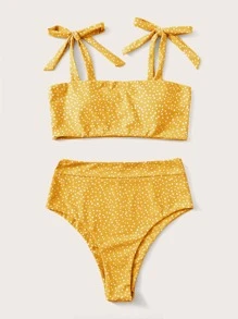 Baju Renang Simpul Polka Dot Lucu - Kuning - View 4