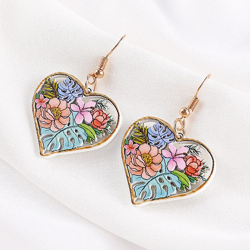 

Floral Heart Drop Earrings, Multicolor
