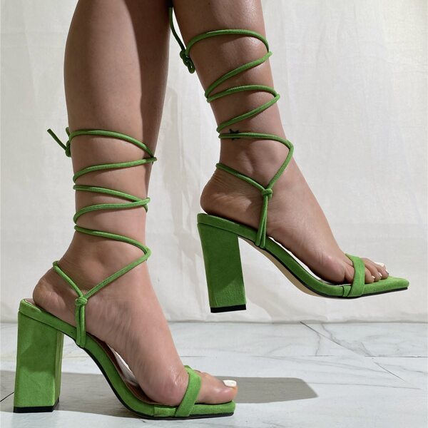 

Tie Leg Chunky Heeled Sandals, Green