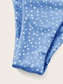 Polka Dot Tie Shoulder Bikini Set, For Summer Beach Vacation - Baby Blue - View 3