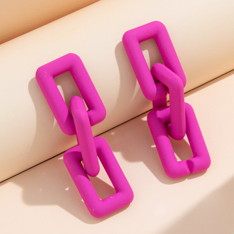 

Matte Chain Drop Earrings, Hot pink