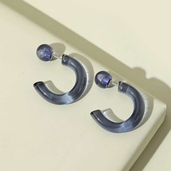 

Resin Open Hoop Earrings, Navy blue