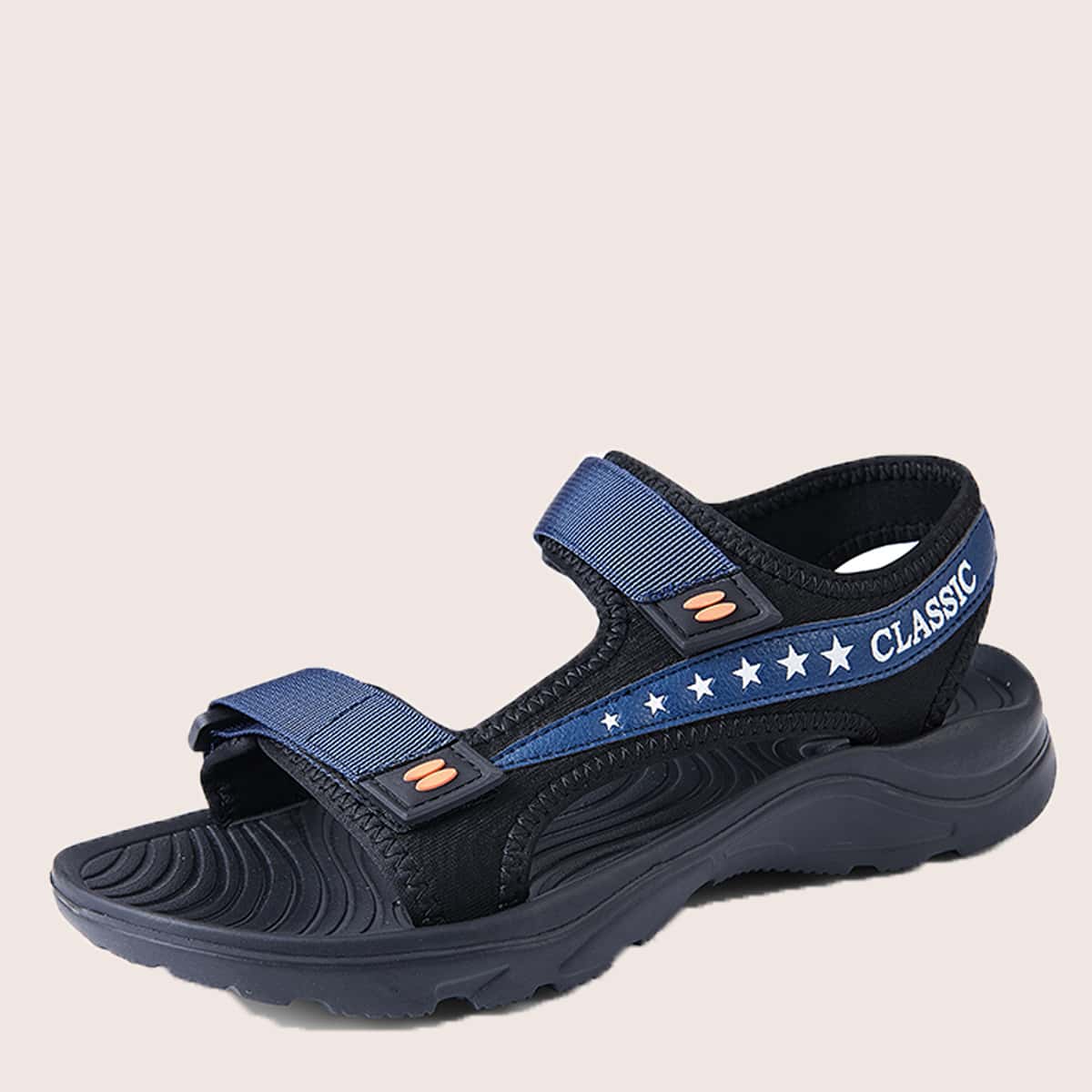 

Guys Letter Graphic Velcro Strap Sandals, Black