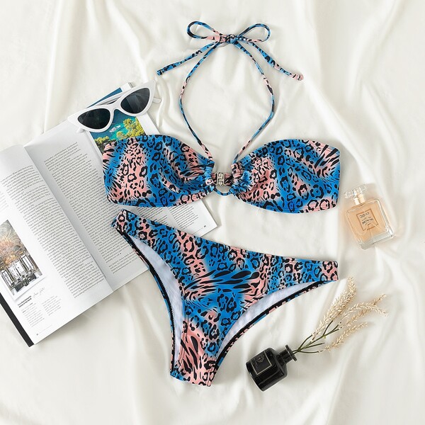 

Leopard Halter Bikini Swimsuit, Multicolor