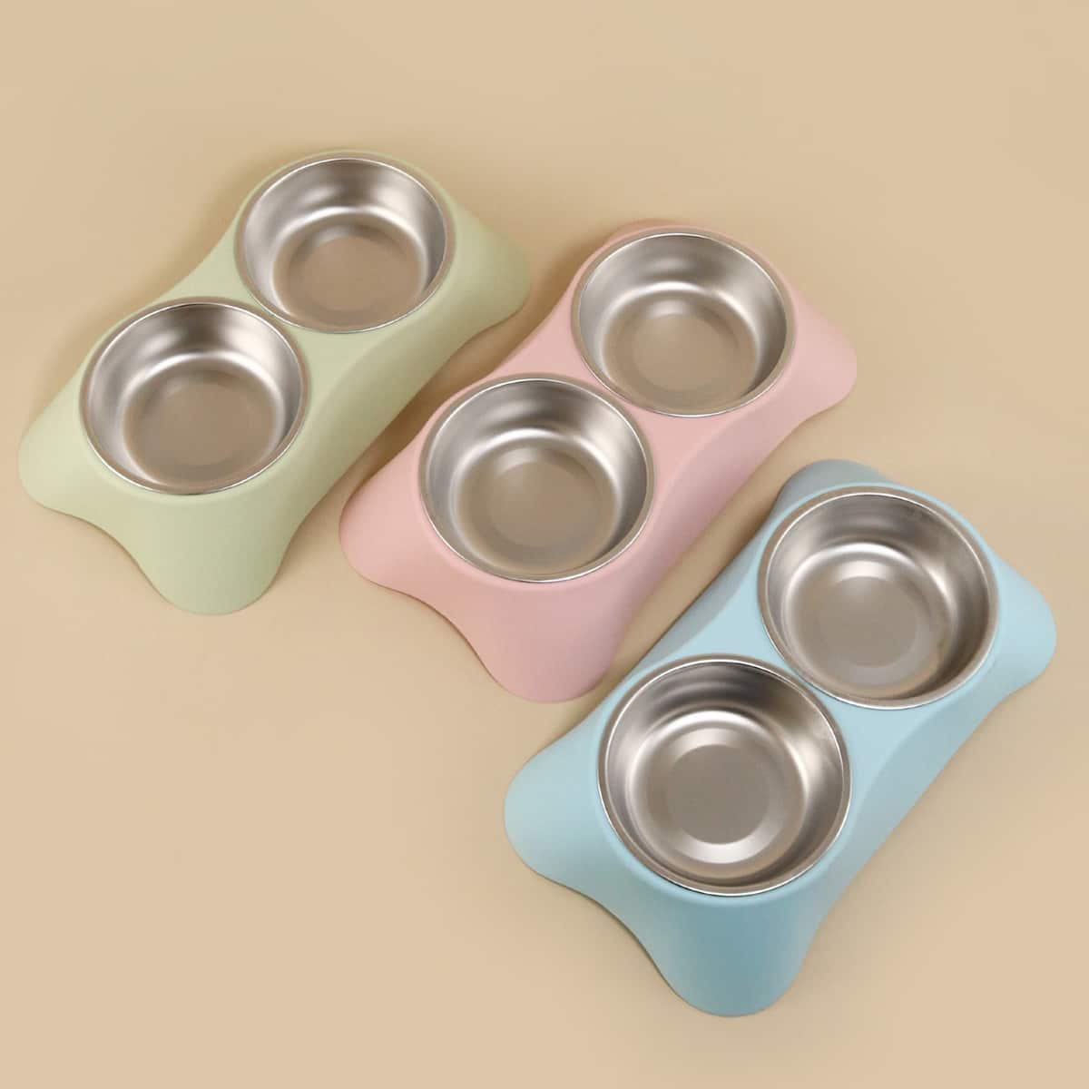 

1pc Random Color Double Pet Bowl, Multicolor