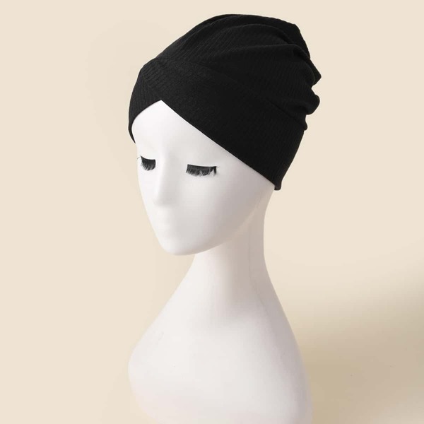 

Ribbed Plain Wrap Hat, Black