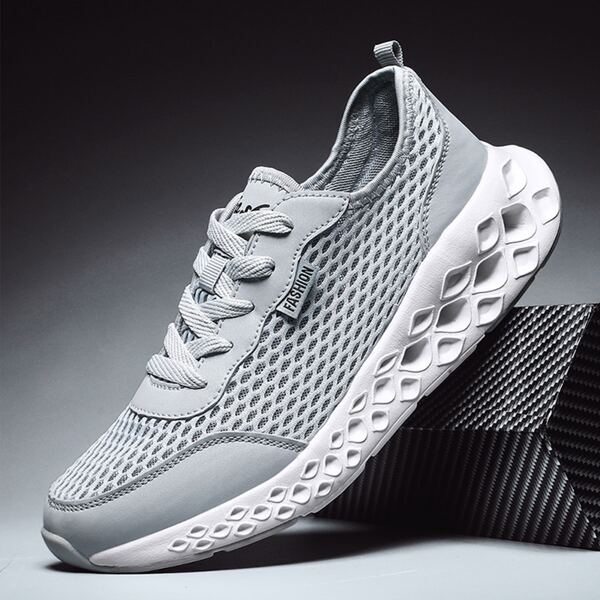 

Men Lace-up Front Mesh Panel Sneakers, Grey