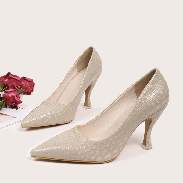 

Croc Embossed Court Pumps, Beige