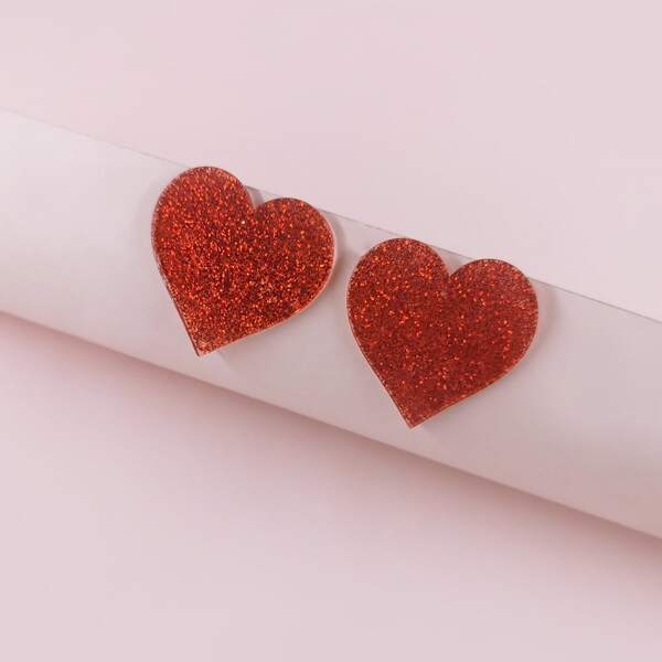 

Heart Design Stud Earrings, Red