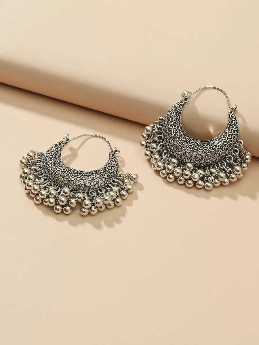 耳环 珠子流苏耳坠耳环 - 銀色 - 查看 1